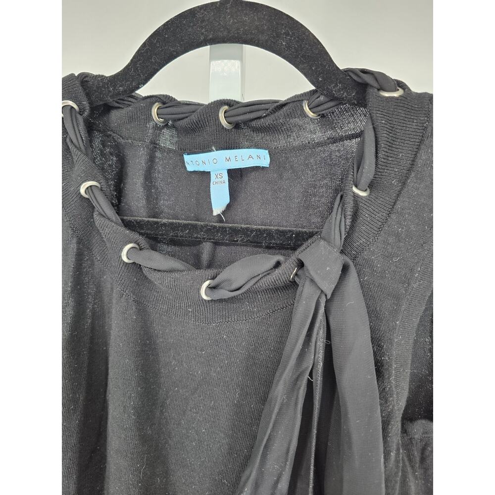 Antonio Melani Womens Sz XS Crew Neck Sleeveless Knit Top Black Ribbon Detail - Picture 2 of 3